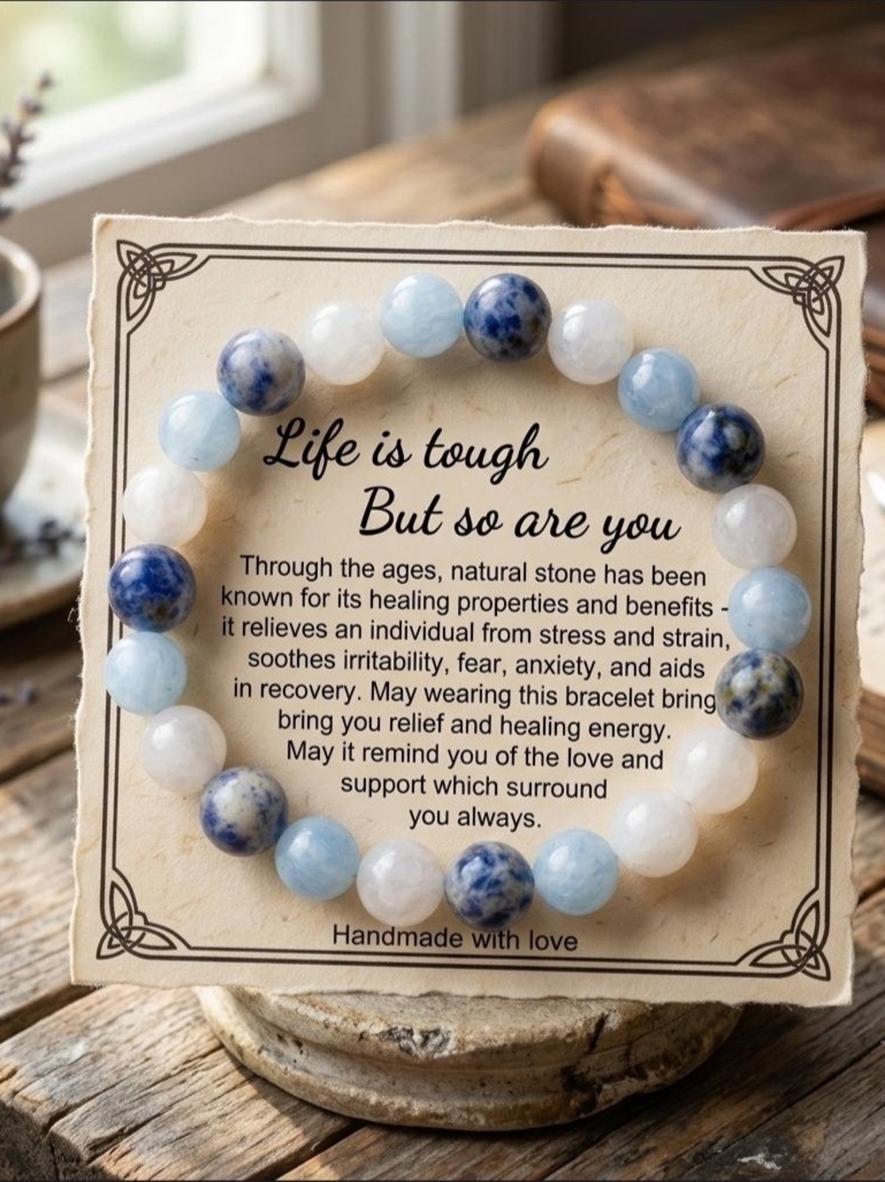 Blue and White Natural Stone Healing Bracelet